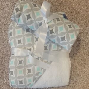 Gray and Aqua Geometric Baby Hooded Towel Blanket Set